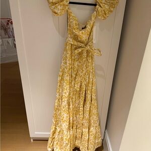 Aqua Gold Yellow Ruffled Wrap Maxi Dress